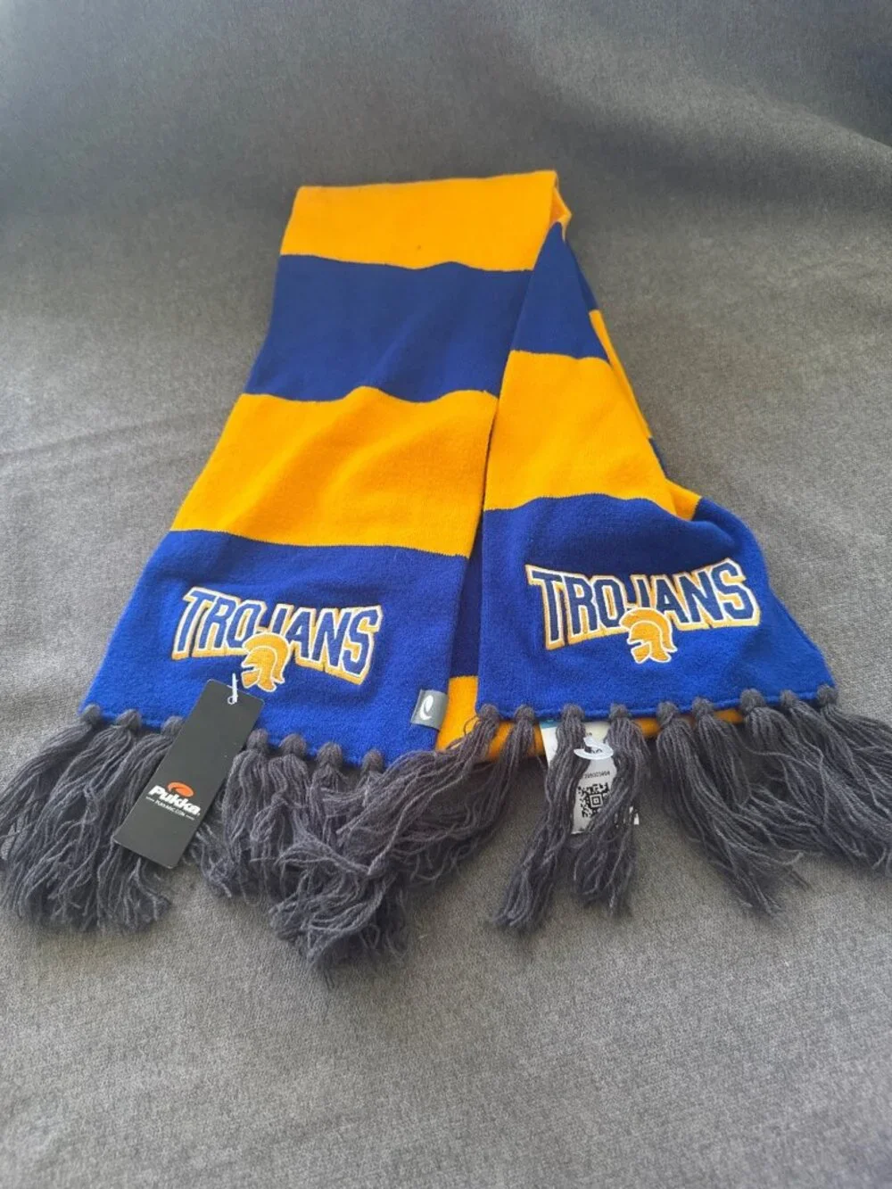 Trojans Blue & Gold University Striped Knit Scarf Fringe Pukka Sports
